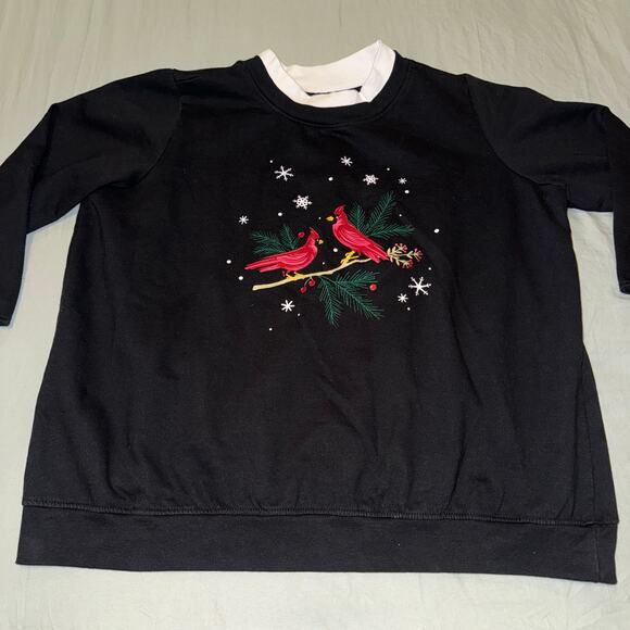 Woman Within Black Layered Crewneck Christmas Cardinals Size Large (18/20) - Picture 1 of 8